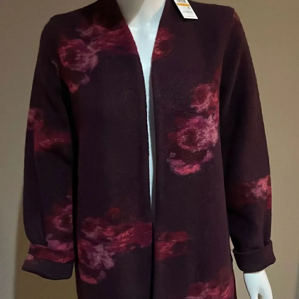 Calvin Klein Floral Print Wool Blend Coat Small